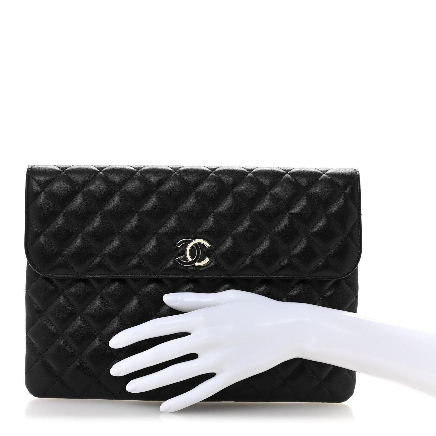 Chanel Lambskin Enamel Quilted Document Portfolio Holder Black 2 of 9