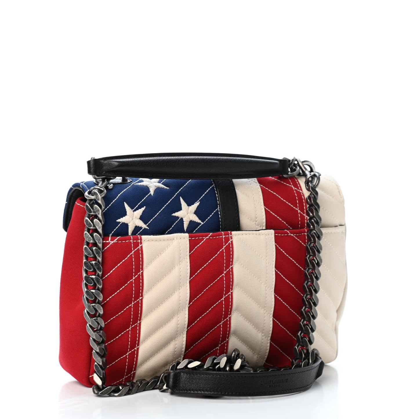 Canvas Matelasse Chevron American Flag Monogram Medium College Bag Red Blue