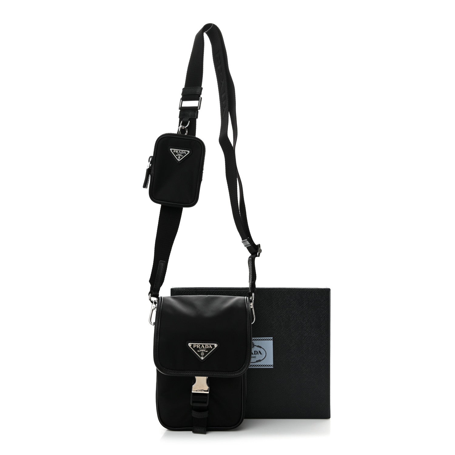 Prada Re-Nylon Saffiano Mini Pocket Single Snap Buckle Messenger Bag Black 11 of 11