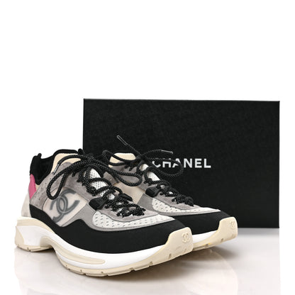 Chanel Suede Calfskin Womens CC Sneakers 37.5 Black Grey Ivory 9 of 9