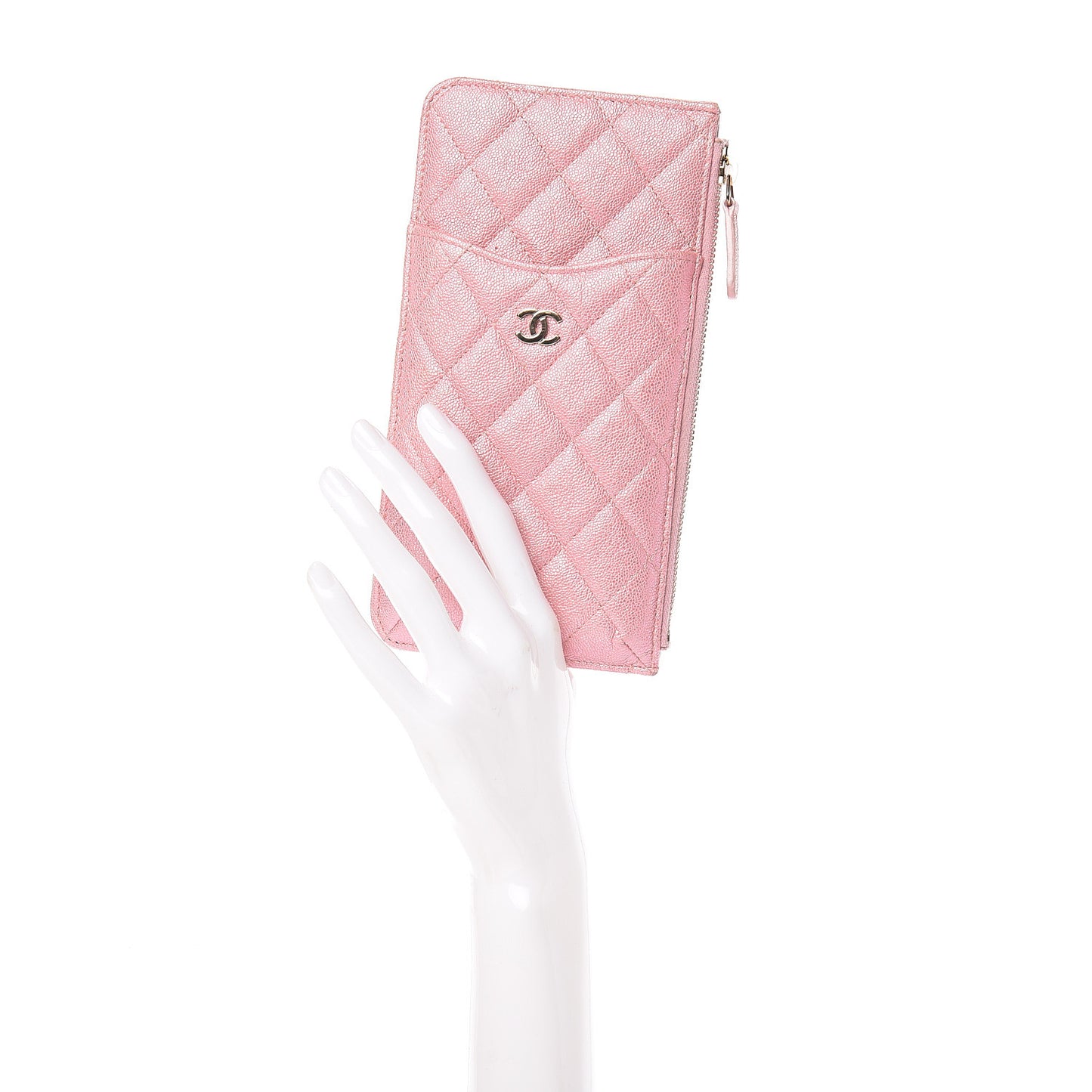 Iridescent Caviar Quilted Classic iPhone Pouch Rose Pink