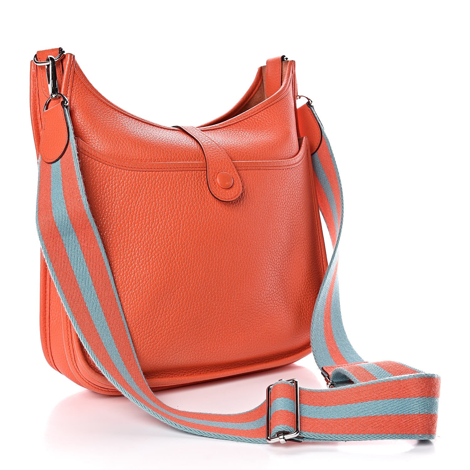 Hermes Taurillon Clemence Amazone Evelyne III PM Orange Poppy Bleu Saint Cyr 3 of 11