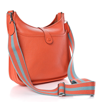 Hermes Taurillon Clemence Amazone Evelyne III PM Orange Poppy Bleu Saint Cyr 3 of 11
