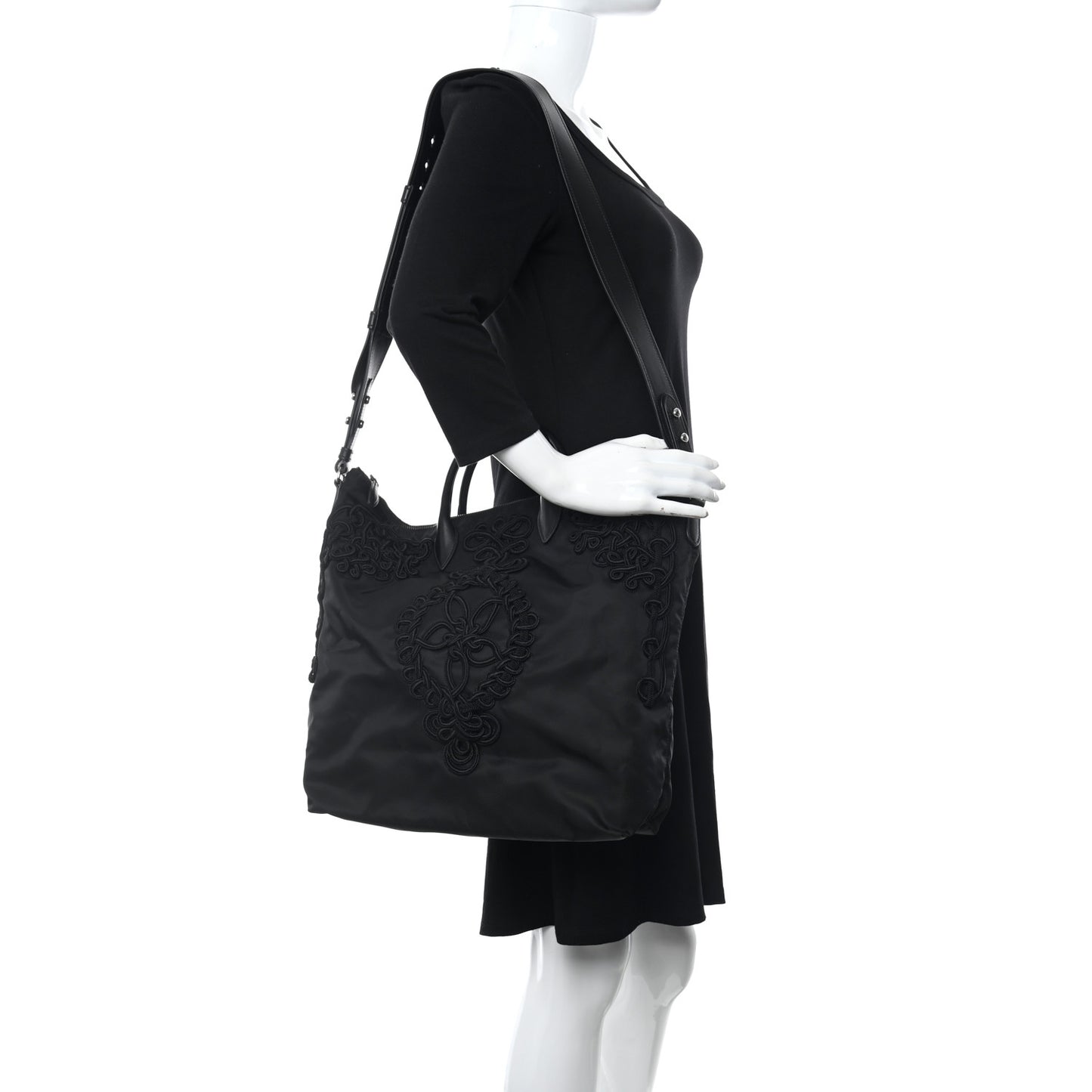 Tessuto Nylon Passama Embroidered Shopping Tote Black