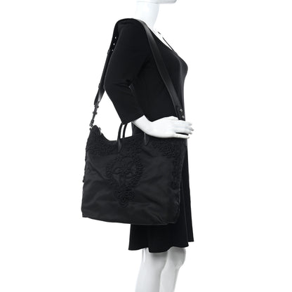 Prada Tessuto Nylon Passama Embroidered Shopping Tote Black 3 of 9