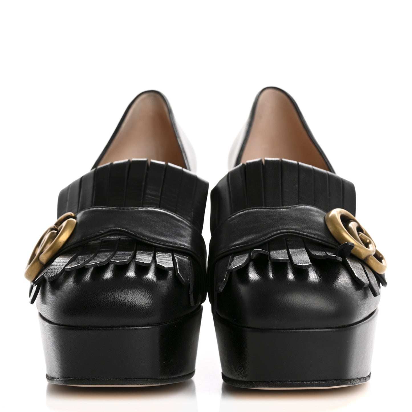 Malaga Kid GG Marmont Fringe Platform Loafer Pumps 37 Black