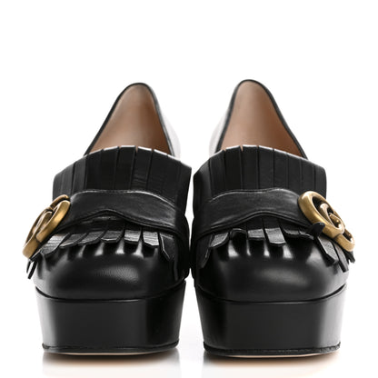 Gucci Malaga Kid GG Marmont Fringe Platform Loafer Pumps 37 Black 3 of 10
