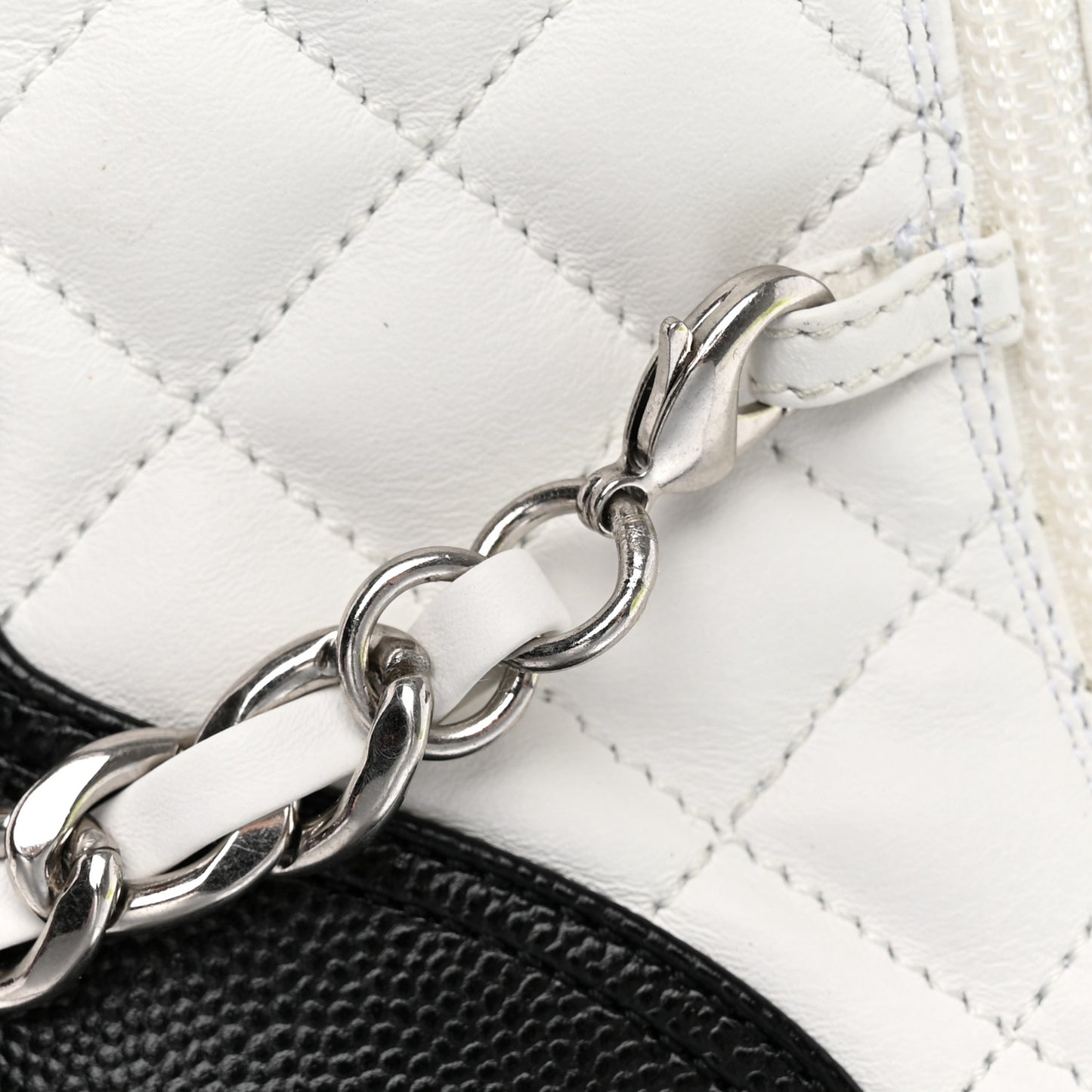 Caviar Calfskin Quilted Chain Lace Up Combat Boots 40 White Black
