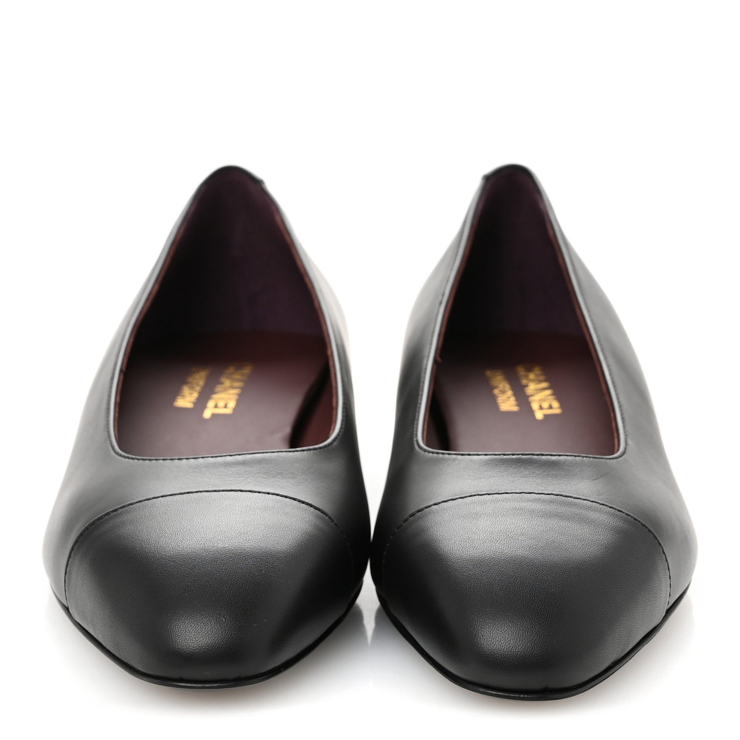 Lambskin Cap Toe Ballerina Flats 37 Black