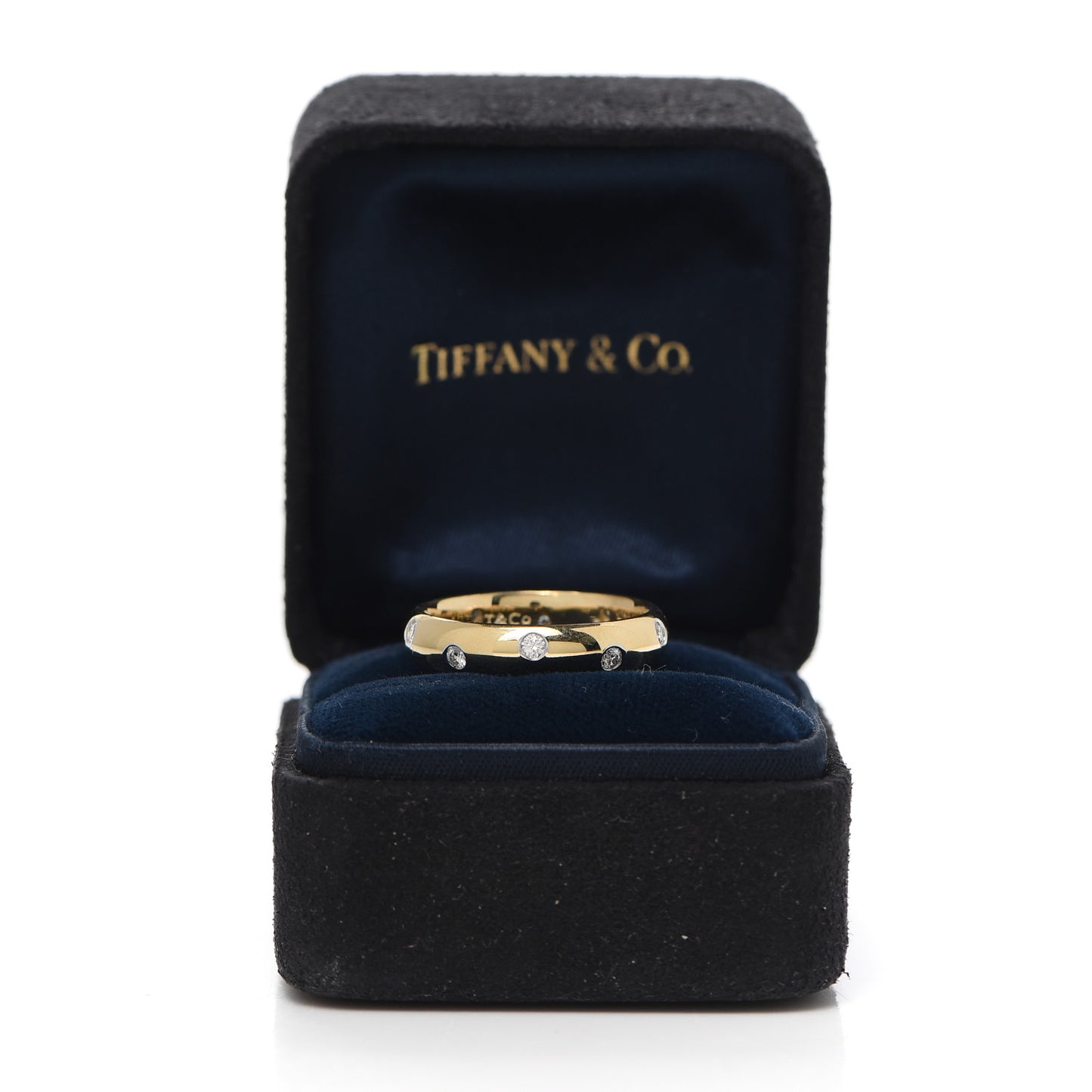 18K Yellow Gold Platinum Diamond 4mm Etoile Band Ring 54 6.75