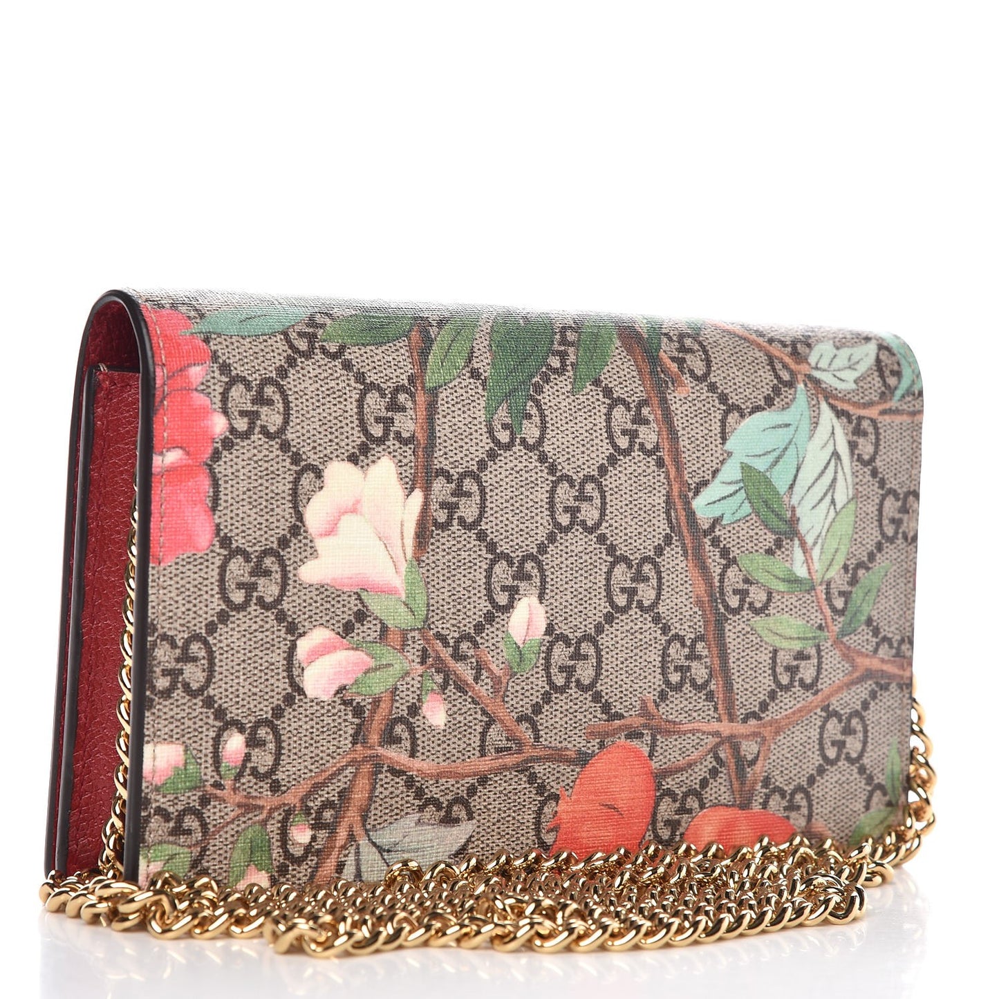 GG Supreme Monogram Tian Chain Wallet Beige Multicolor Red