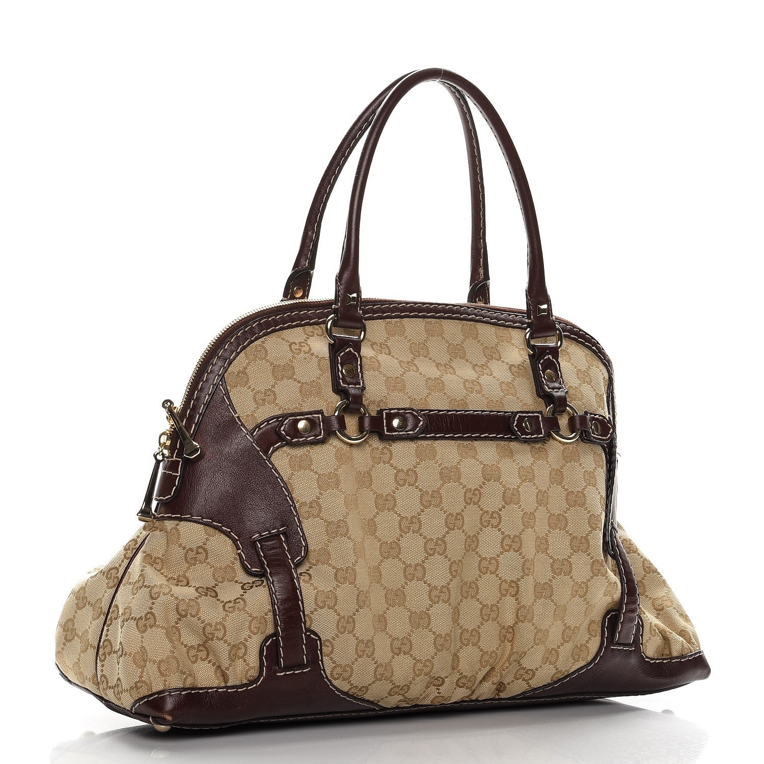 Gucci Monogram Medium Horsebit Nail Boston Brown 3 of 14