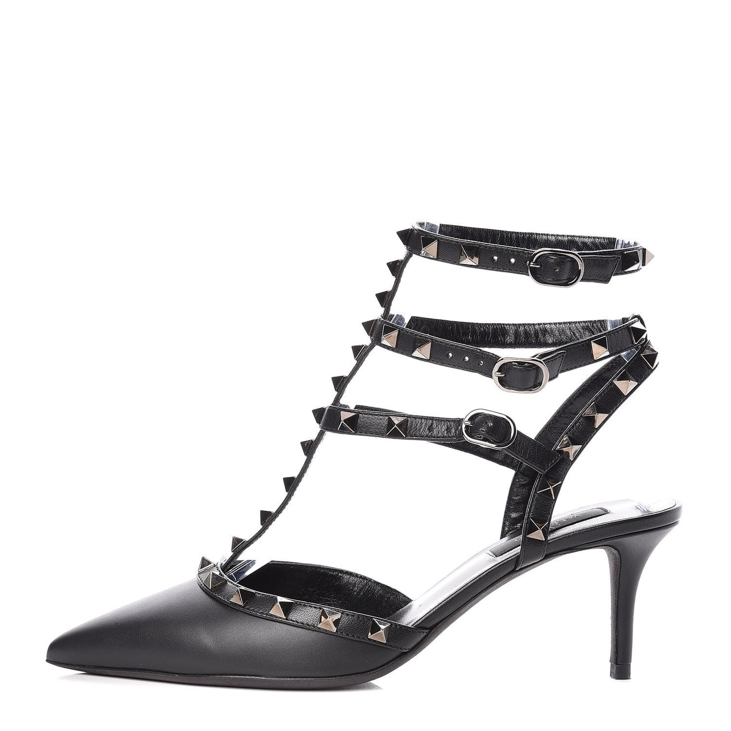Nappa Rockstud Ankle Strap Low Heel Pumps 39 Black