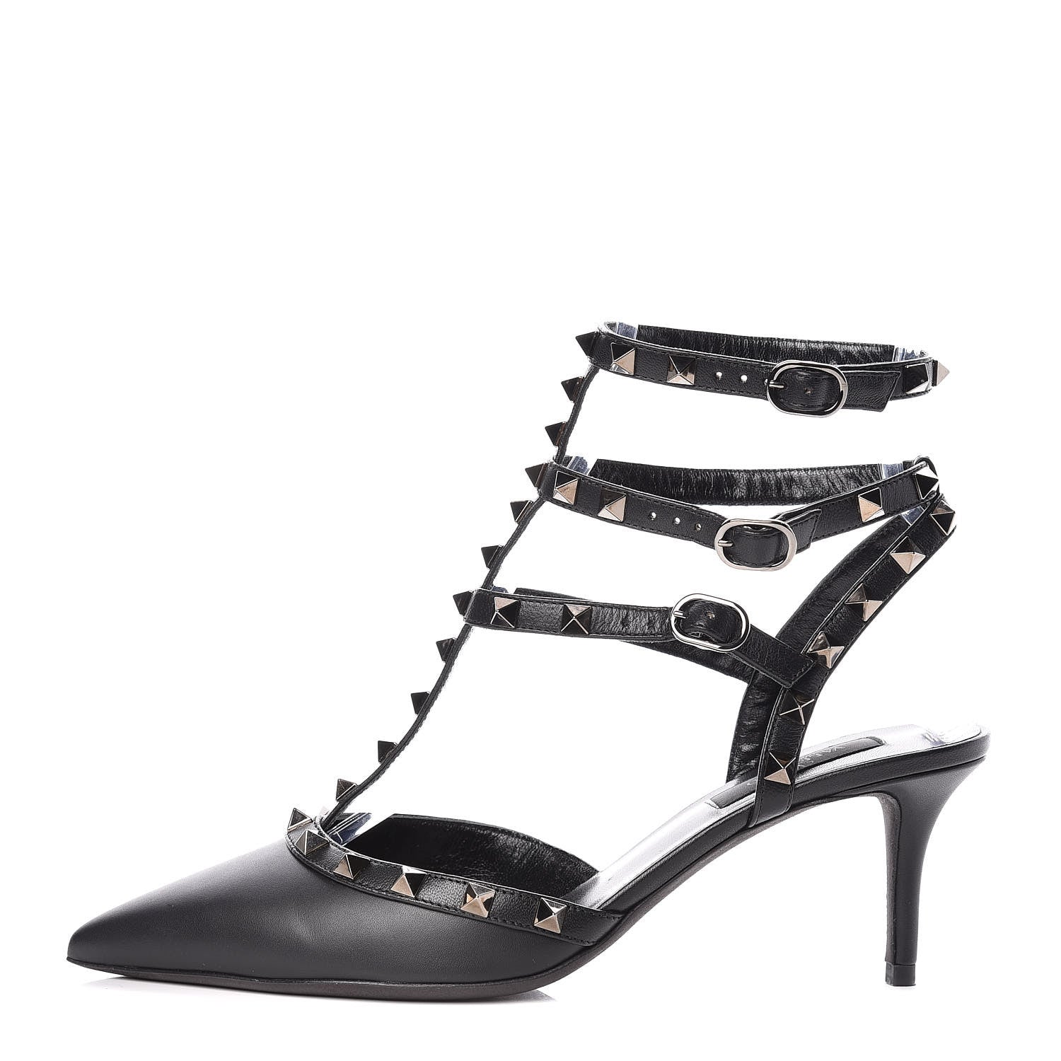 Valentino Garavani Nappa Rockstud Ankle Strap Low Heel Pumps 39 Black 1 of 8