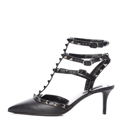 Valentino Garavani Nappa Rockstud Ankle Strap Low Heel Pumps 39 Black 1 of 8