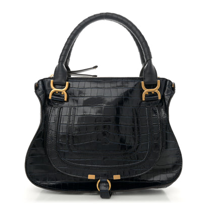 Chloe Calfskin Crocodile Embossed Small Marcie Satchel Full Blue 1 of 11