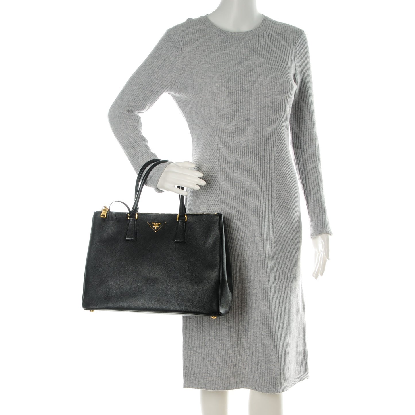 Saffiano Large Galleria Double Zip Tote Black