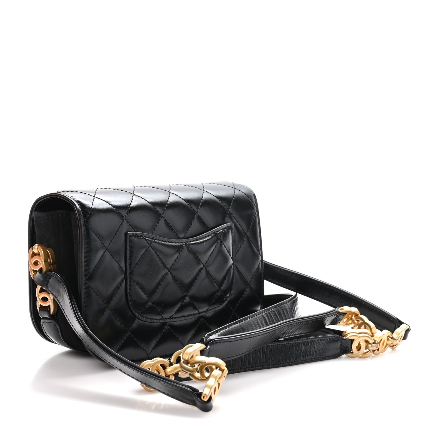 Shiny Calfskin Quilted Suede Goatskin Mini Messenger Black