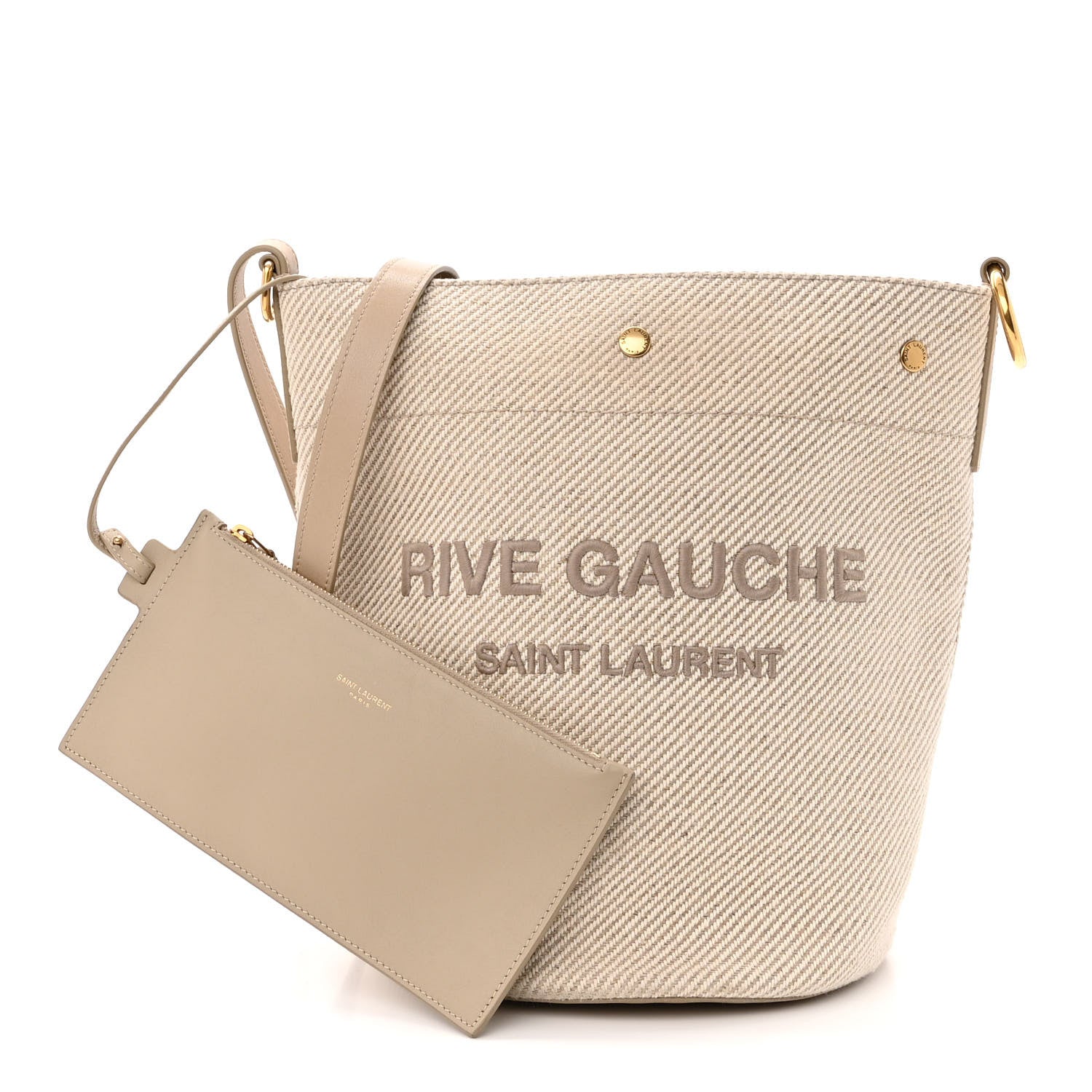 Saint Laurent Diagonal Canvas Calfskin Rive Gauche Bucket Bag Beige 1 of 12