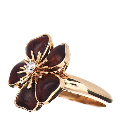 Van Cleef & Arpels 18K Yellow Gold Diamond Exotic Wood Nerval Ring 54 6.75 3 of 5