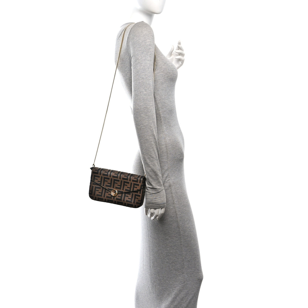 Fendi Vitello Soft F is Fendi Bi-Color FF 1974 Embossed Envelope Wallet On Chain with Pouches Maya Black 2 of 12