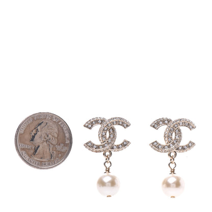 Chanel Crystal Pearl CC Drop Earrings Gold 2 of 5