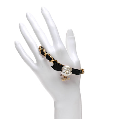 Chanel Metal Calfskin Crystal Chain 90's Camellia Bracelet Black Gold 2 of 5