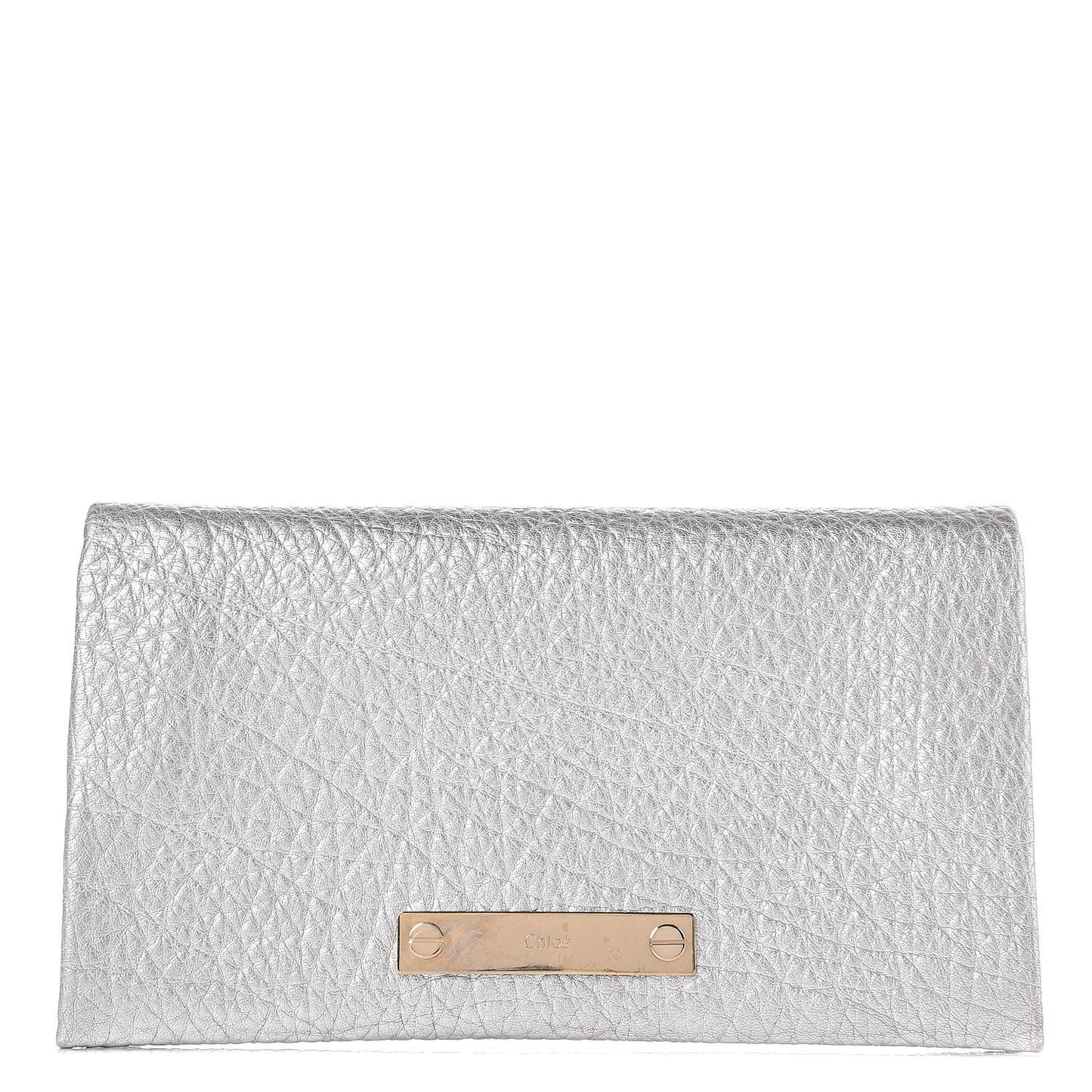 Metallic Grained Calfskin Clutch Wallet Silver