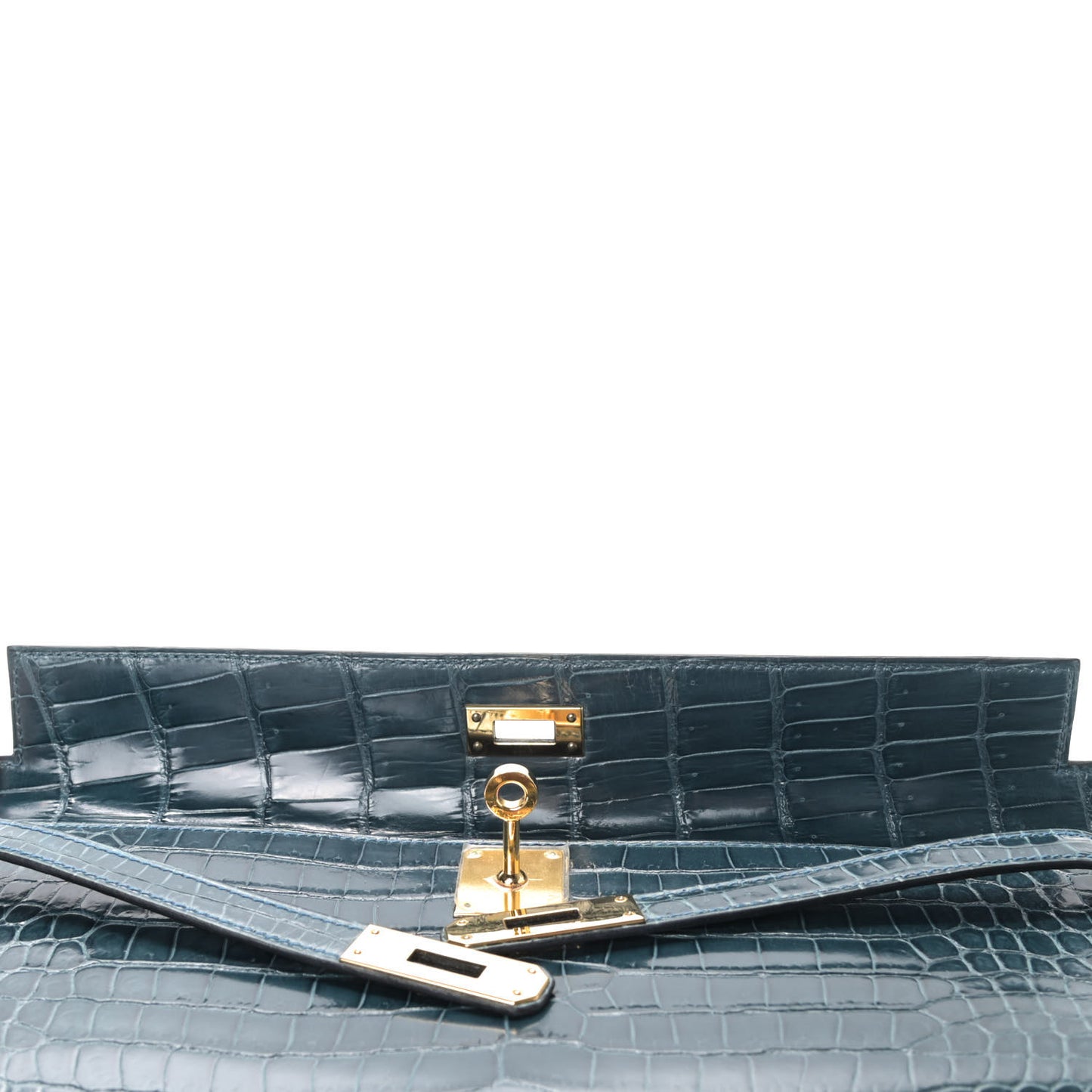 Shiny Porosus Crocodile Kelly Cut Pochette Colvert