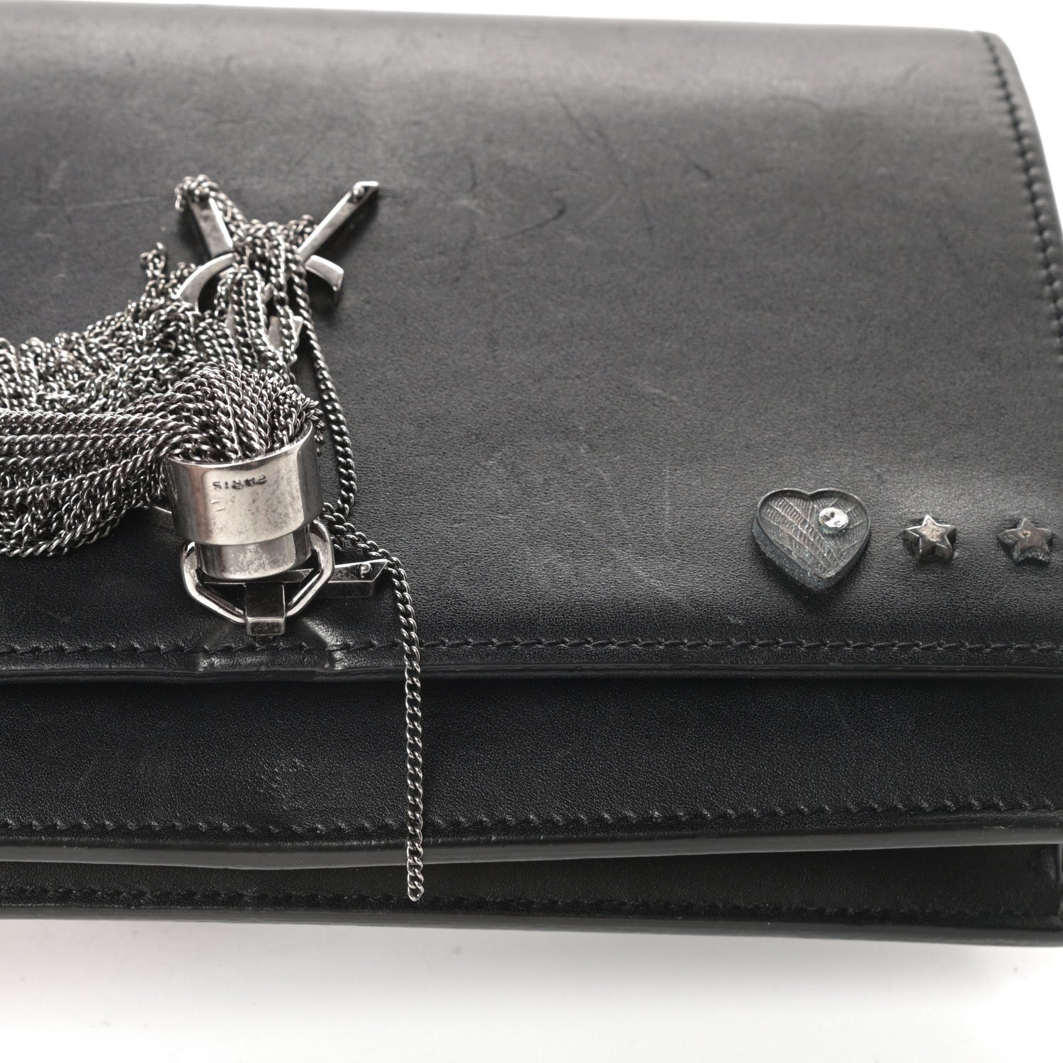 Saint Laurent Smooth Calfskin Classic Monogram Pins Kate Tassel Chain Wallet Black 15 of 18