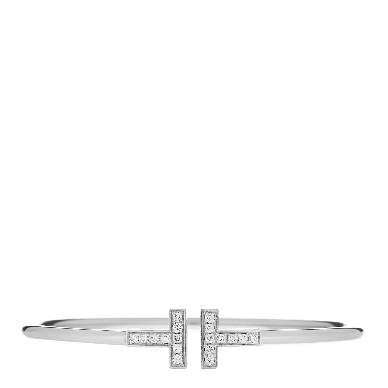 Tiffany 18K White Gold Diamond T Wire Bracelet 1 of 4