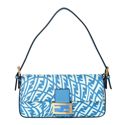 Fendi X SARAH COLEMAN Glazed Canvas Vitello King FF Vertigo Baguette 1997 Cyber Blue White 1 of 8