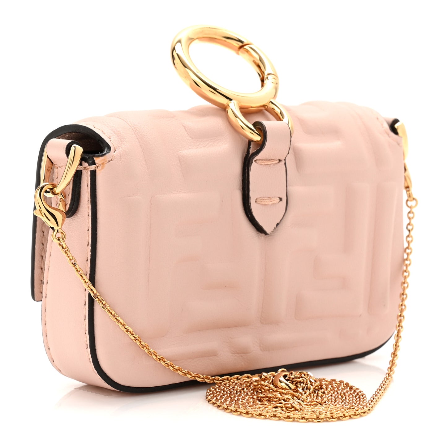 Nappa Matisse FF Embossed Nano Maxi Buckle Baguette Charm Rosa Quarzo