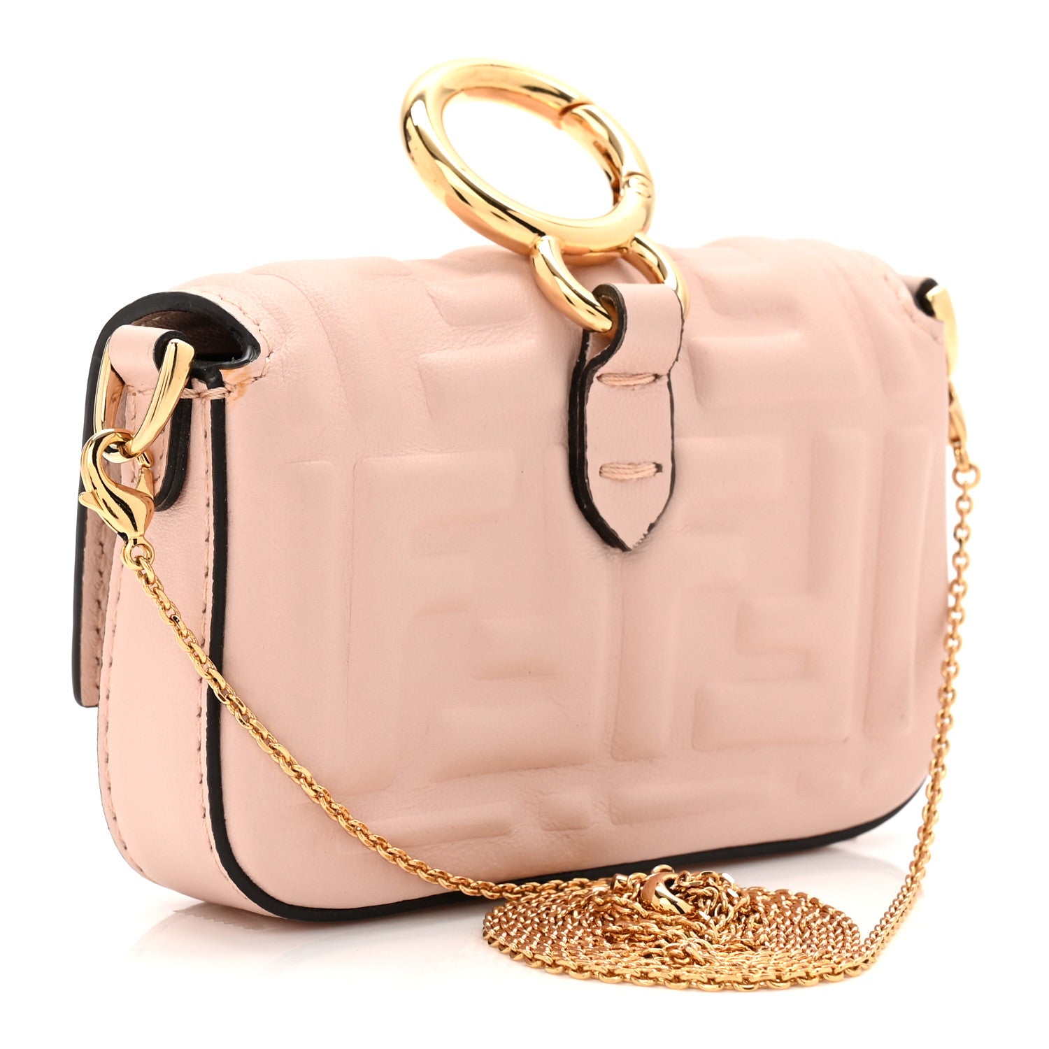 Fendi Nappa Matisse FF Embossed Nano Maxi Buckle Baguette Charm Rosa Quarzo 3 of 8