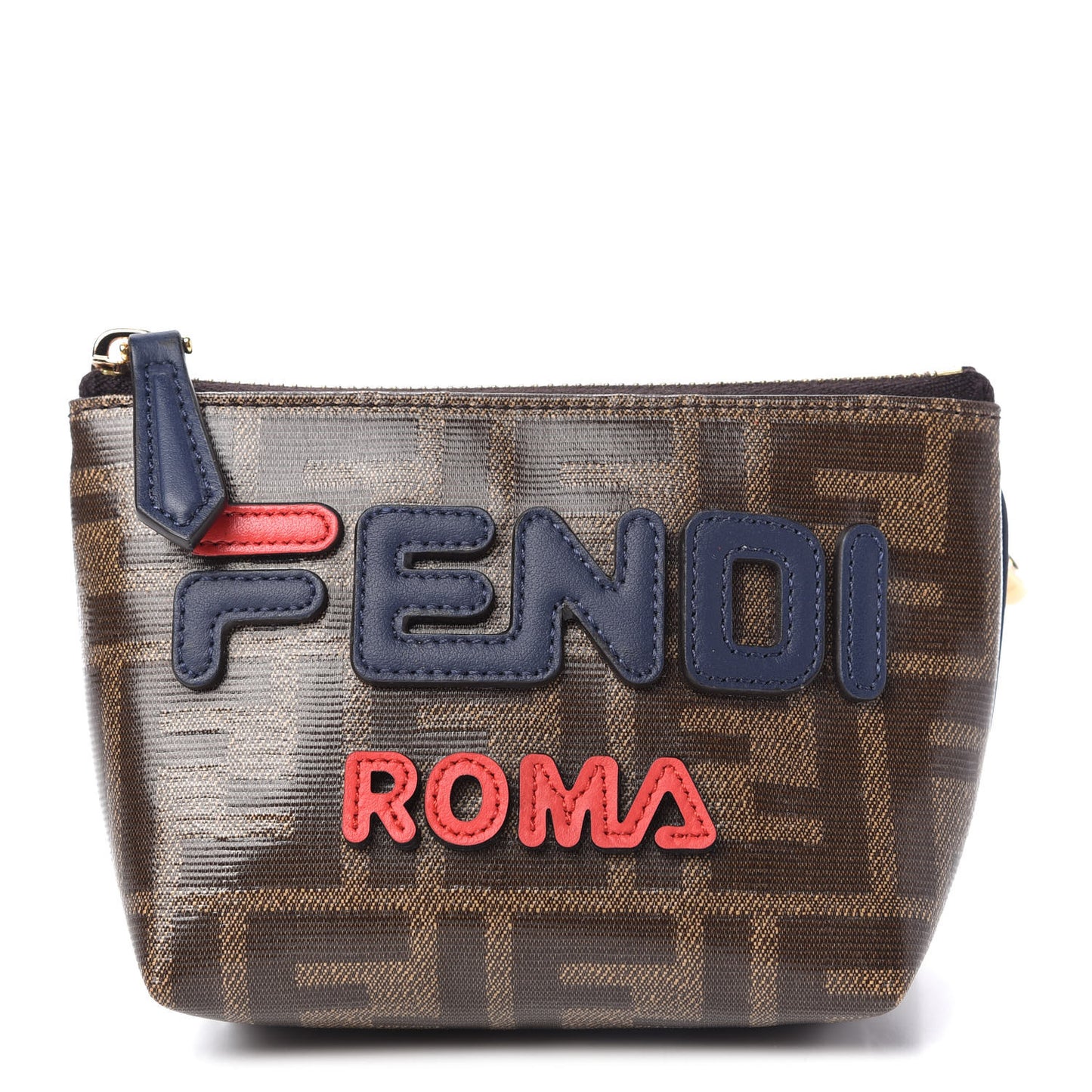 X FILA Glazed Fabric Vitello Century FF 1974 Mania Beauty Pouch Mogano Panna Blueberry