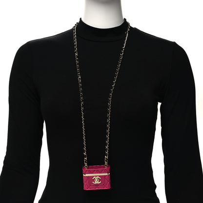 Chanel Metal Resin Lambskin Flap Bag Necklace Pink Gold Black 2 of 5