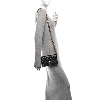 Chanel Lambskin Quilted Logo WOC Wallet On Chain Black 2 of 12