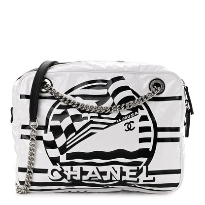 Chanel Vinyl Small La Pausa Camera Case White Black 1 of 9