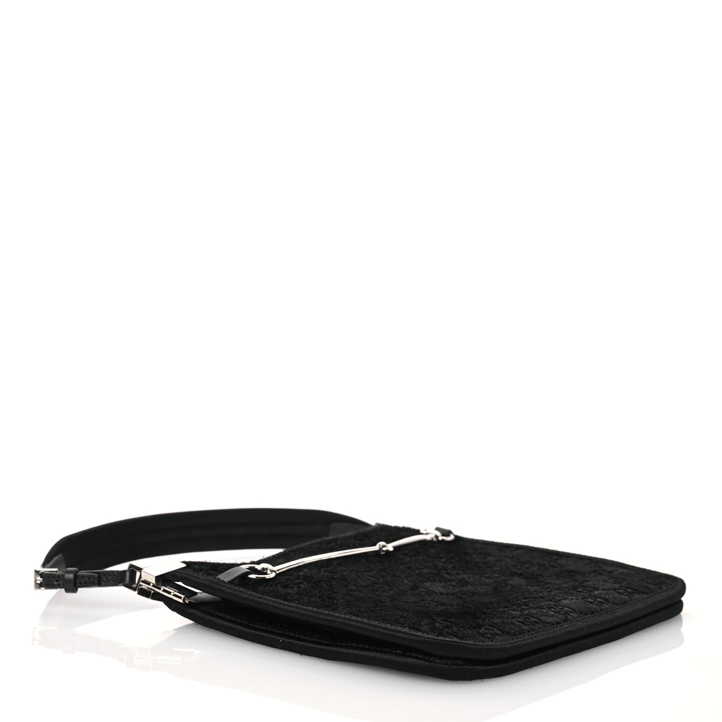 Calf Hair Horsebit Slim Shoulder Bag Black