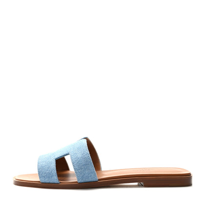 Hermes Denim Canvas Oran Sandals 37 Bleu Clair 1 of 9