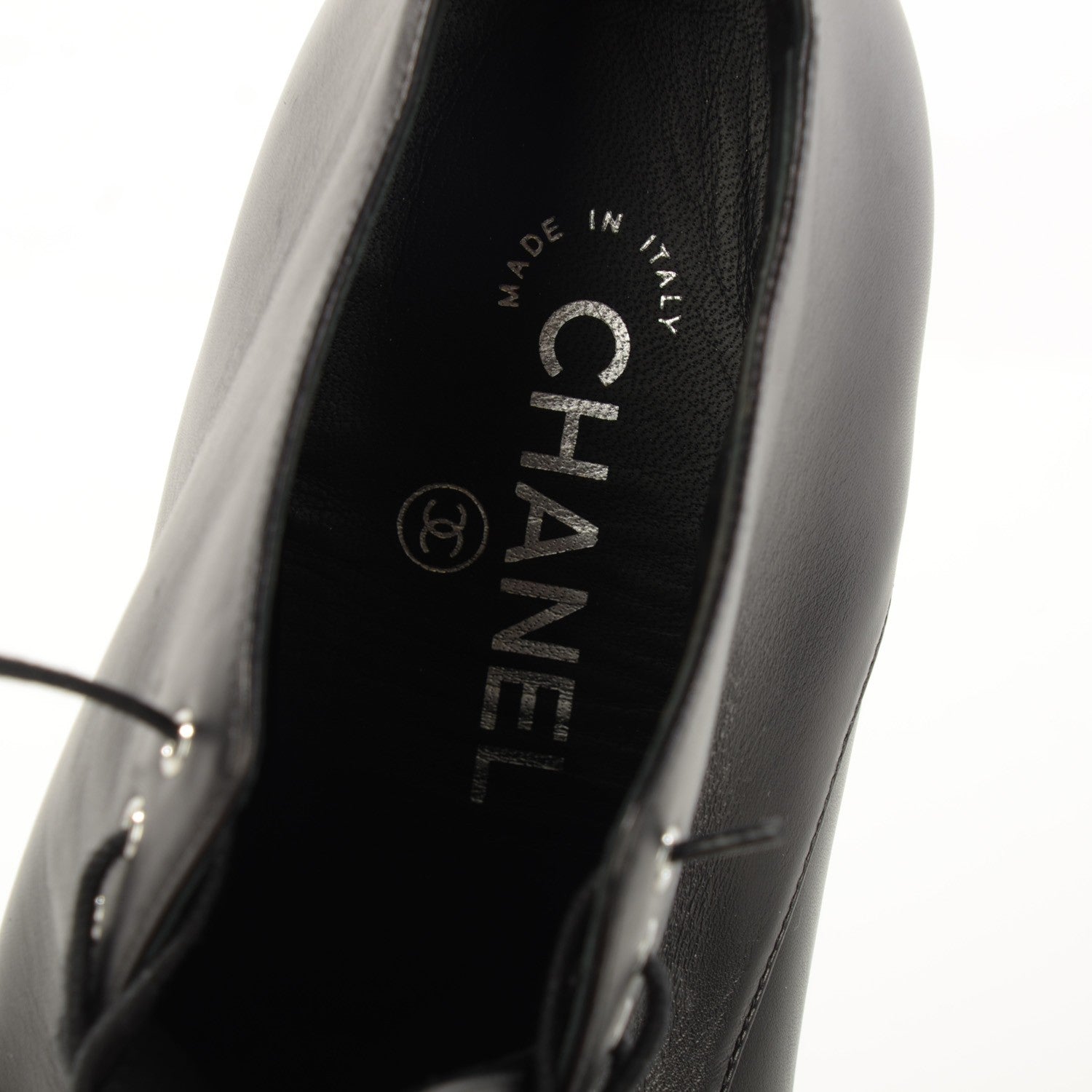 Chanel Lambskin Lucite Pearl Lace Up Ankle Boots 40 Black 8 of 9