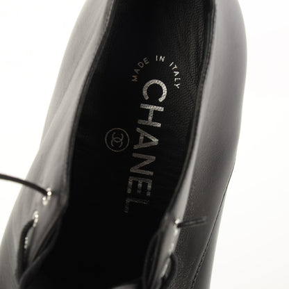 Chanel Lambskin Lucite Pearl Lace Up Ankle Boots 40 Black 8 of 9