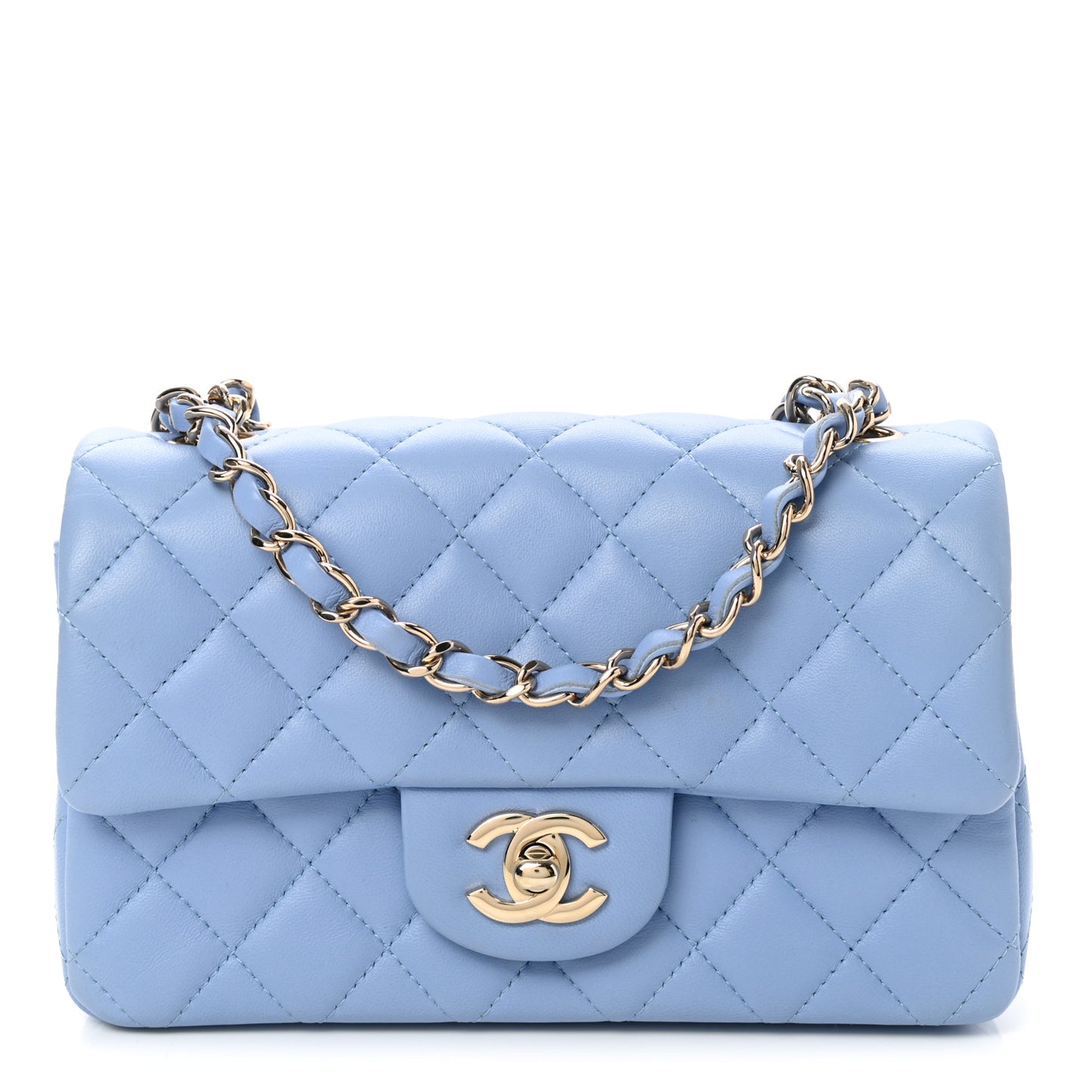 Lambskin Quilted Mini Rectangular Flap Light Blue