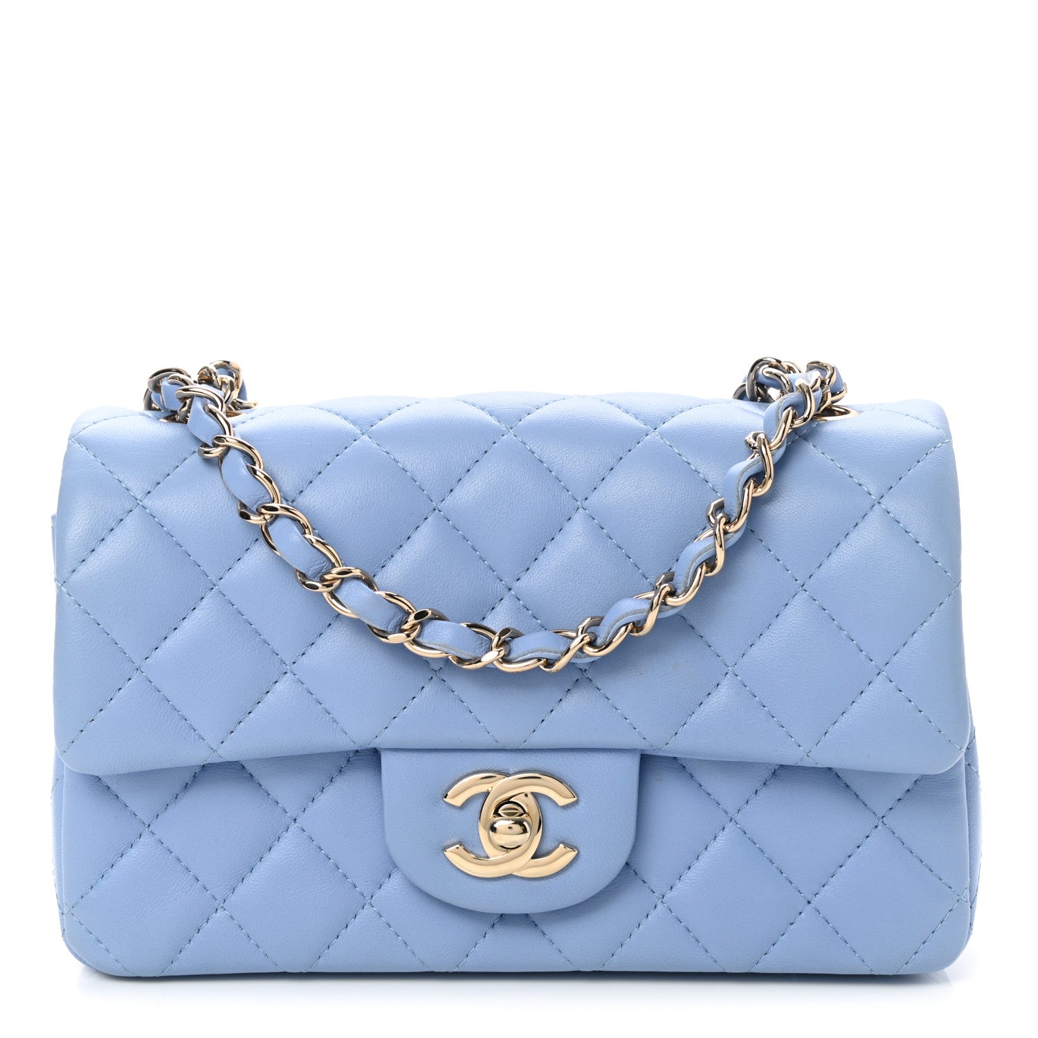 Chanel Lambskin Quilted Mini Rectangular Flap Light Blue 1 of 10