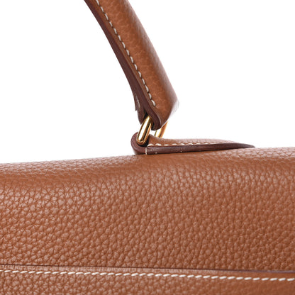 Hermes Taurillon Clemence Shoulder Kelly 40 Gold 9 of 12