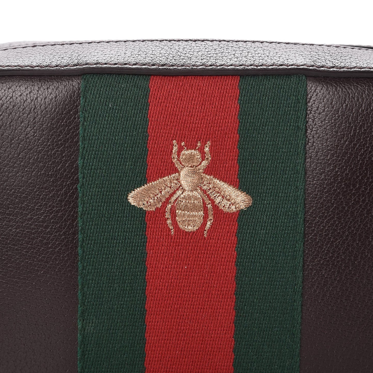 Textured Calfskin Web Small Webby Bee Shoulder Bag Brown Coffee