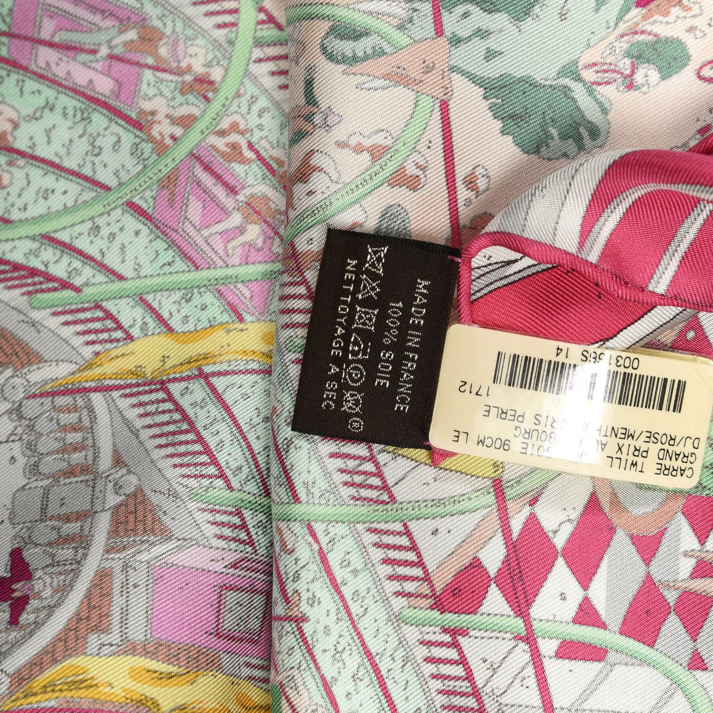 Silk Le Grand Prix Au Faubourg Scarf 90 Rose Menthol Gris Perle