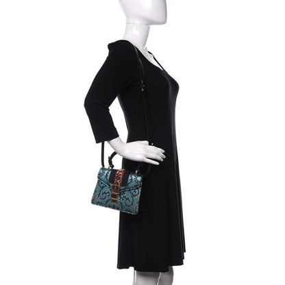 Gucci Iridescent Brocade Mini Sylvie Top Handle Bag Azure 2 of 12