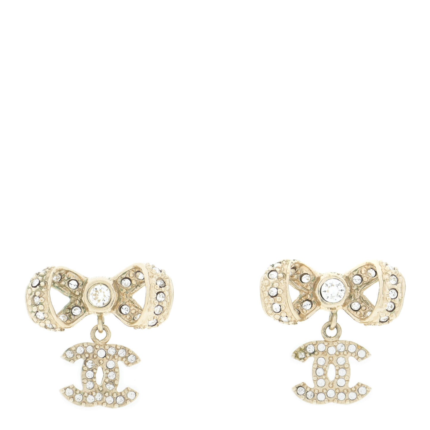 Crystal CC Bow Drop Earrings Gold