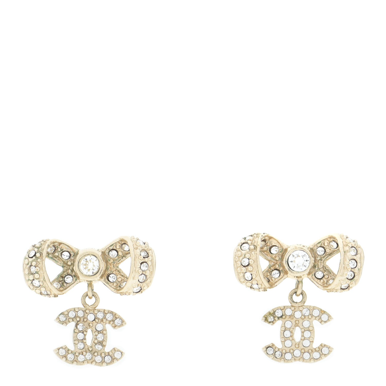 Chanel Crystal CC Bow Drop Earrings Gold 1 of 5